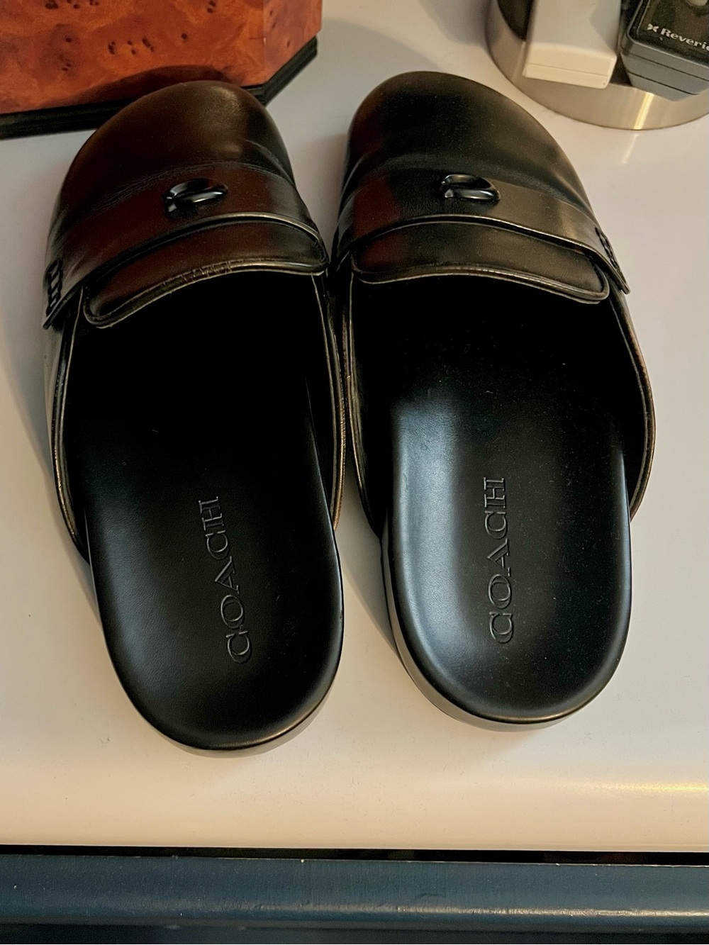 Coach Women's Leather Slip-On Loafer Clogs with Logo - Picture 2 of 3